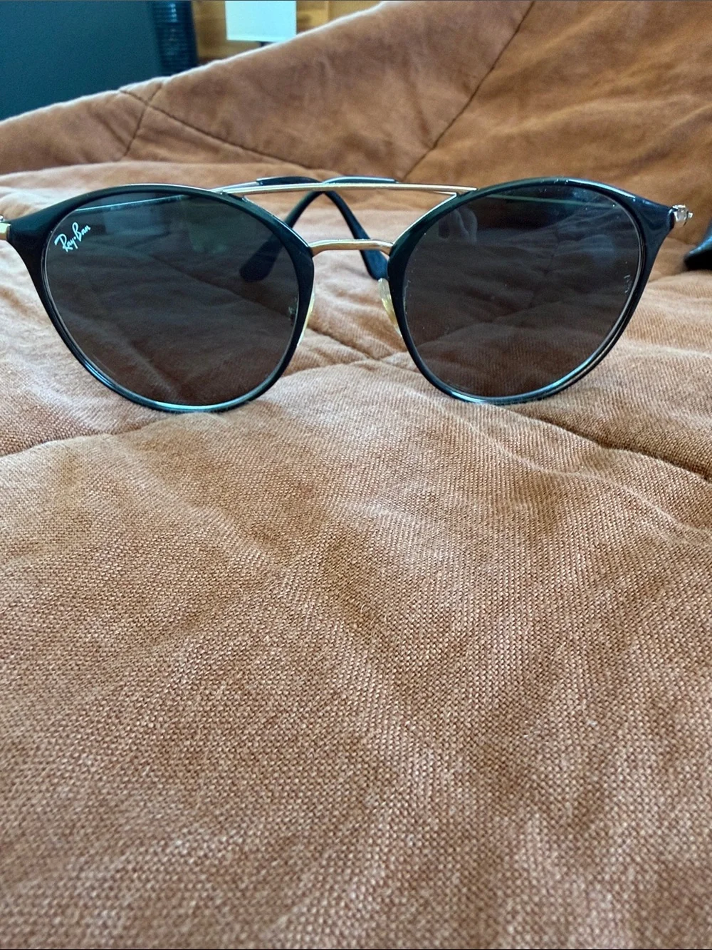 Ray-Ban Black Round Metal Sunglasses with Gold Accent